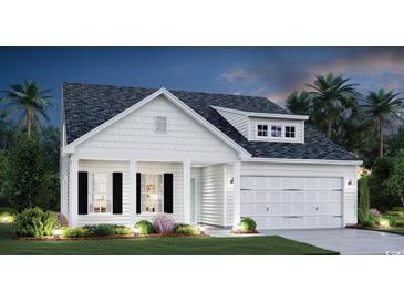 Charming one-story home with white siding, manicured lawn, and a two-car garage at 1513 Seachase Way, North Myrtle Beach, SC 29582