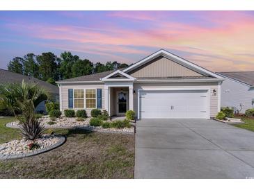 Charming single-story home with a well-manicured lawn, blue shutters, and a two-car garage at 2825 Mcdougall Dr., Conway, SC 29526