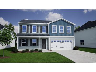 Charming two-story home with a well-maintained lawn, attached two car garage, and classic architectural details at 246 Mayflower Dr., Calabash, NC 28467