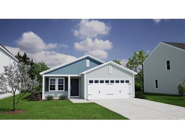 Charming single-story home with a two car garage, black door, and manicured lawn at 1013 Hainer Place Dr, Conway, SC 29526