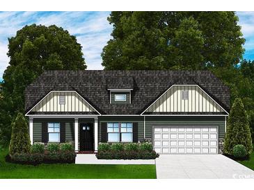 Charming one-story home with a dark gray roof, light stone accents, and a well-manicured lawn at 1037 Jase Dr., Longs, SC 29568