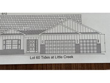 Plan for a charming single-story home with brick accents and a two-car garage at Little Creek at 259 Stillbrook Dr., Longs, SC 29568