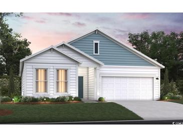 Charming single Gathering home featuring a two-car garage, manicured lawn, and eye-catching color scheme at 4005 Braid Ct., Myrtle Beach, SC 29588