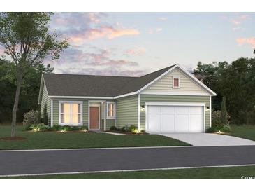 Charming single-story home with a two-car garage and well-manicured lawn showcasing its inviting curb appeal at 362 Kapalua Loop, Little River, SC 29566