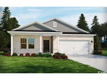 Charming single-story home with a brick facade, a two-car garage, and beautifully landscaped front yard at 4850 Hopespring St., Myrtle Beach, SC 29579