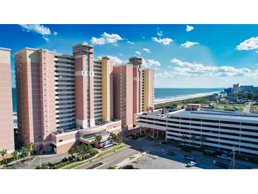 Stunning exterior view of the condo complex, showcasing the beachfront location and multi-story architecture at 2801 S Ocean Blvd. # 538, North Myrtle Beach, SC 29582