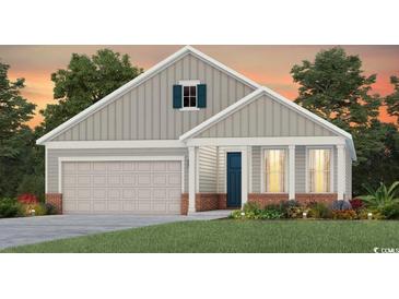 Charming single-Gathering home featuring gray siding, a two-car garage, and a welcoming front porch at 1436 Winding Creek Way, Myrtle Beach, SC 29588