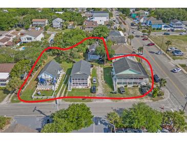 An aerial view of the property with the location clearly marked out in red at 401 17Th Ave. S, North Myrtle Beach, SC 29582