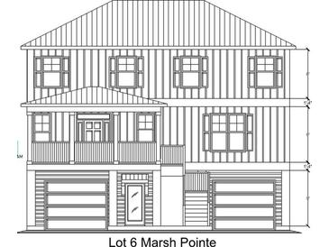Detailed architectural drawing showcasing a two-story home design, 'Lot 6 Marsh Pointe' at 68 Mud Minnow Dr., Pawleys Island, SC 29585