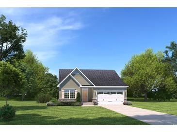 Charming single-Gathering home featuring a one-car garage, manicured lawn, and neutral color palette at 1617 Hope Pointe Dr, North Myrtle Beach, SC 29582