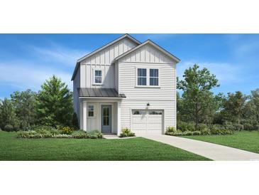 Charming two-story home with white siding, a cozy front porch, and an attached garage at 2524 Hillbourne Loop, North Myrtle Beach, SC 29582
