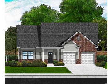 Charming home with gray siding, brick accents, attached two-car garage, and well-maintained landscaping at 1045 Jase Dr., Longs, SC 29568