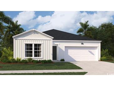 Charming single-Gathering home featuring a two-car garage, manicured lawn, and classic architectural details at 234 Ladyfish Loop, Sunset Beach, NC 28468
