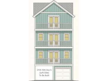 Rendering of a three-story home with balconies and a ground-level garage at 211A 15Th Ave. S, Surfside Beach, SC 29575