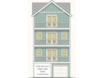 Three-story home featuring a light blue exterior, white trim, and a series of private balconies at 211B 15Th Ave. S, Surfside Beach, SC 29575