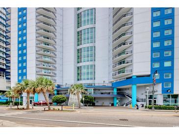 Bay View Resort featuring a modern exterior with balconies and blue accents at 504 N Ocean Blvd. # 1106, Myrtle Beach, SC 29577
