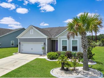 Charming single-story home with a manicured lawn and vibrant landscaping under a sunny sky at 232 Angel Wing Dr., Myrtle Beach, SC 29588