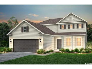Charming two-story home with a two-car garage, well-manicured lawn, and welcoming front entrance at 315 River Edge Dr., Myrtle Beach, SC 29588