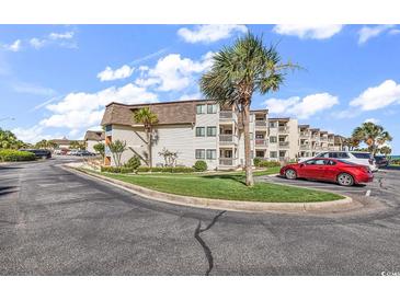Inviting condo complex with manicured lawn, palm trees, and ample parking spaces at 5601 N Ocean Blvd. # A309, Myrtle Beach, SC 29577