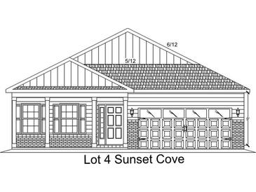 Rendering of a one-story home showcasing a brick facade, covered front porch, and an attached two-car garage at 88 Henderson Way, Pawleys Island, SC 29585