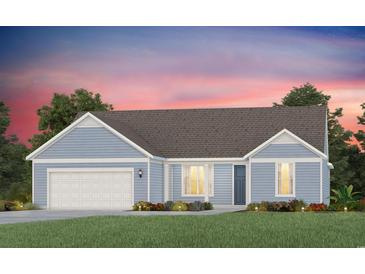 Charming single-story home with a neutral color, attached garage, and well-maintained landscaping at 421 Nautical Way, Myrtle Beach, SC 29588