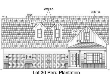 Detailed house elevation showing a three-car garage and dormer windows at 295 Six Mile Creek Dr., Georgetown, SC 29440