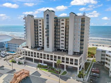 Stunning aerial view of a beachfront condo with parking and beautiful ocean views at 1003 S Ocean Blvd. # 802, North Myrtle Beach, SC 29582