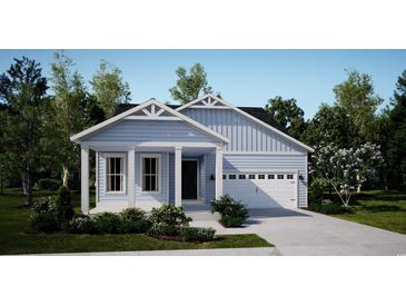 Charming single-Gathering home with light blue siding, a one-car garage, and a well-maintained front lawn at 219 Atlantic Breeze St., Myrtle Beach, SC 29572