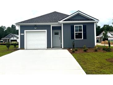 Charming single-story home with gray siding, attached garage, and a well-manicured lawn at 7469 Meadow Walk Loop, Loris, SC 29569