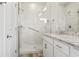 This bathroom features granite countertops, a glass-enclosed shower with white subway tile and updated fixtures at 1316 Marina Bay Dr., North Myrtle Beach, SC 29582