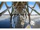 Looking upwards to the wooden supports under a pier as the waves meet the supports at 6000 N Ocean Blvd. # 131, North Myrtle Beach, SC 29582