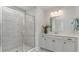 Modern bathroom featuring a glass-enclosed shower, vanity with drawers, and a neutral color palette at 120 Fair Meadow Ct., Loris, SC 29569