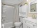 Clean bathroom with shower-tub combination, white vanity, and stylish fixtures at 1605 S Ocean Blvd. # 410, Myrtle Beach, SC 29577