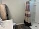 Bathroom featuring a neutral shower curtain and modern vanity with storage at 252 Timber Run Dr., Georgetown, SC 29440
