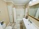 Clean bathroom features a shower-tub combo and a functional vanity for your everyday needs at 6001 - 1795 S Kings Hwy., Myrtle Beach, SC 29575