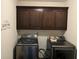 Well-organized laundry room with modern washer and dryer units and overhead cabinets for storage at 3681 White Wing Circle, Myrtle Beach, SC 29579