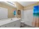 Bathroom featuring a vanity with sink, toilet, and shower/tub combination at 601 Hillside Dr. N # 2903, North Myrtle Beach, SC 29582