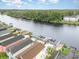 Aerial view of waterfront homes with private docks and community pool at 1335 Hidden Harbor Rd., Myrtle Beach, SC 29577