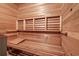 Wood sauna featuring built in bench seating and shelving at 8000 Beach Dr., Myrtle Beach, SC 29572