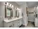 Double vanity bathroom with marble countertops and a large shower at 1055 Academy Dr., Conway, SC 29526