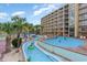 Aerial view of the Gathering-friendly lazy river and pool area at 1207 S Ocean Blvd. # 20509, Myrtle Beach, SC 29577