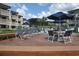 Poolside deck with tables, chairs, and umbrellas at 5601 Ocean Blvd. N # 202 A, Myrtle Beach, SC 29577