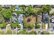 Aerial view of a property featuring ample land in a neighborhood with swimming pools and lush trees at 405 N Highland Way, Myrtle Beach, SC 29572