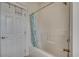 Clean bathroom with white tub and shower featuring a colorful shower curtain at 1348 Peterson St., Myrtle Beach, SC 29577