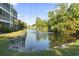 Scenic pond with fountain feature, surrounded by lush greenery offering a peaceful outdoor view at 1100 Commons Blvd. # 104, Myrtle Beach, SC 29572