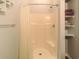 Clean shower with solid shower stall and built in shelves and towel rack at 2060 Cross Gate Blvd. # 305, Surfside Beach, SC 29575