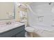 Bathroom featuring a tub-shower combo, vanity with sink, and soft, fluffy towels at 2805 N Ocean Blvd. # 214, Myrtle Beach, SC 29577