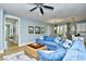 Comfortable living room with blue sofas, hardwood floors, and coastal decorations at 4808 Cantor Ct., North Myrtle Beach, SC 29582