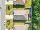 Overhead view of backyard with patio, screened porch and meticulously landscaped mulch and rock beds at 149 Harmony Ln., Myrtle Beach, SC 29588
