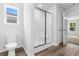 Bathroom featuring a glass enclosed shower, toilet, and neutral color palette at 1126 Cherrystone Loop, Conway, SC 29526
